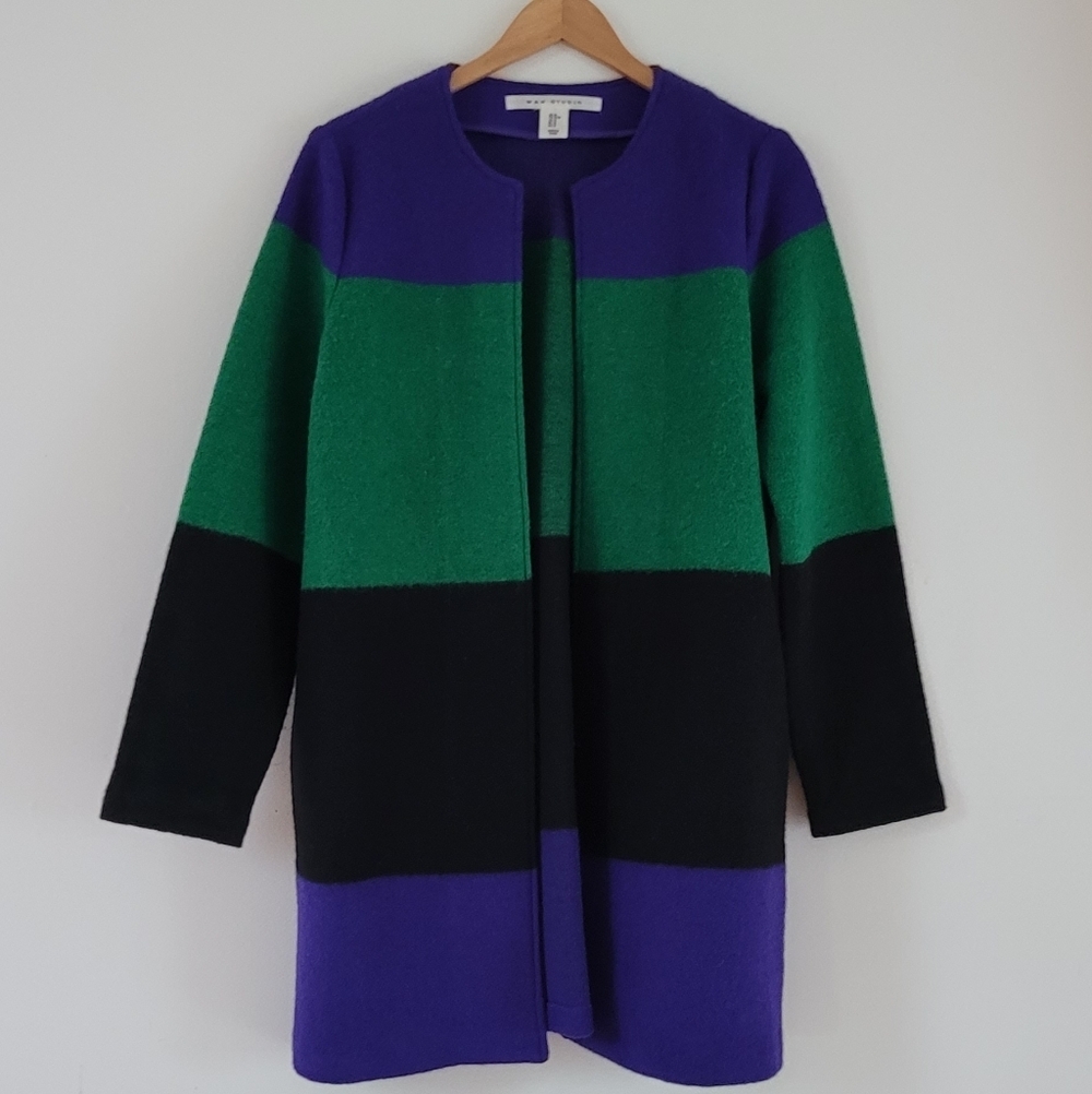 Max Studio Womens Colorblock Wool Blend Open Coat Jacke, Size M